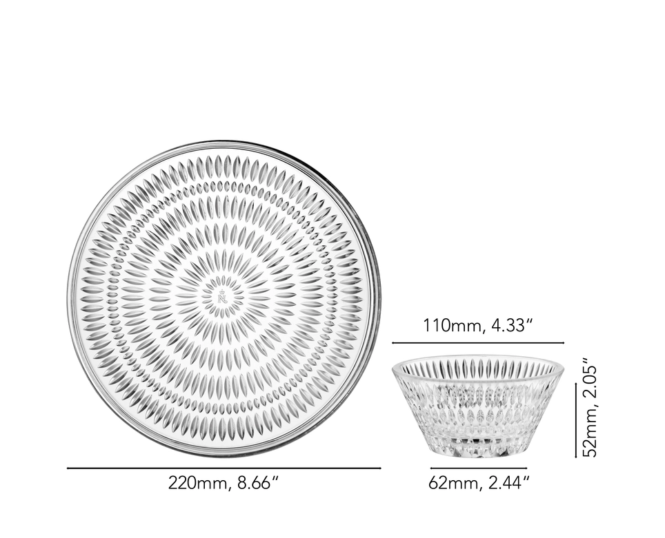 Ensemble plat et 3 coupelle en cristal Ethno