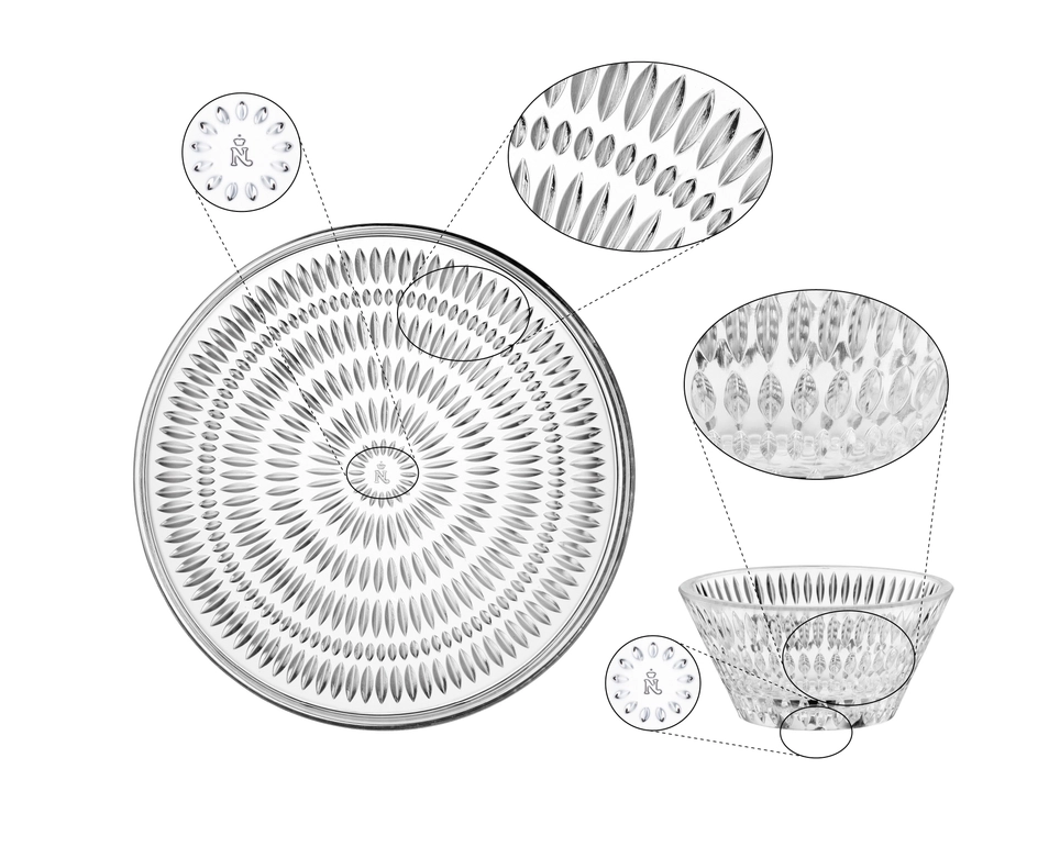 Ensemble plat et 3 coupelle en cristal Ethno