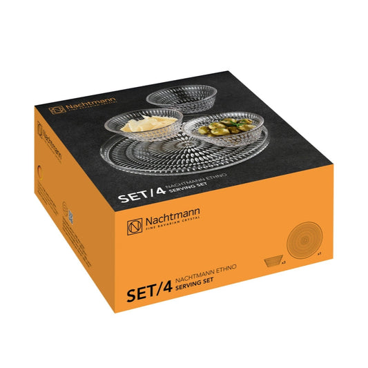 Ensemble plat et 3 coupelle en cristal Ethno