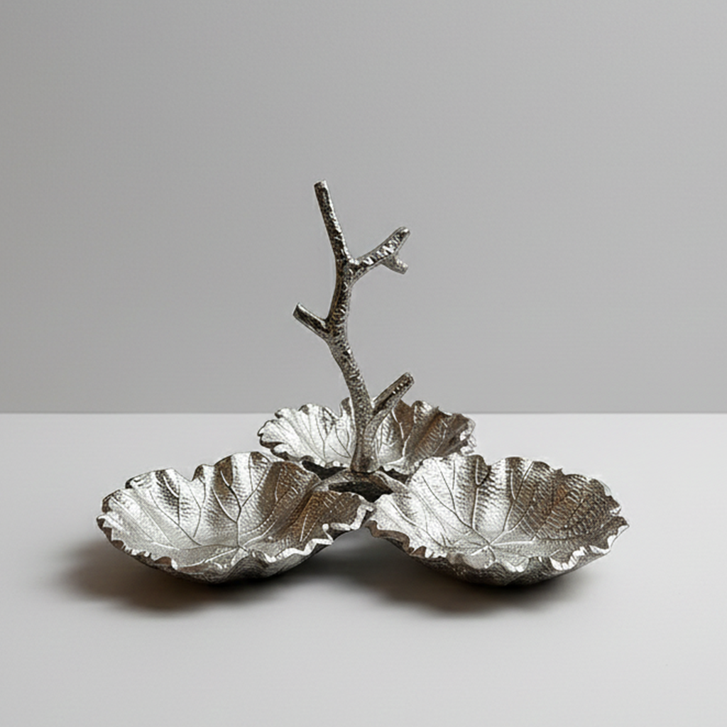 TRIO DE COUPELLES FEUILLE ARGENTEE AVEC ANSE