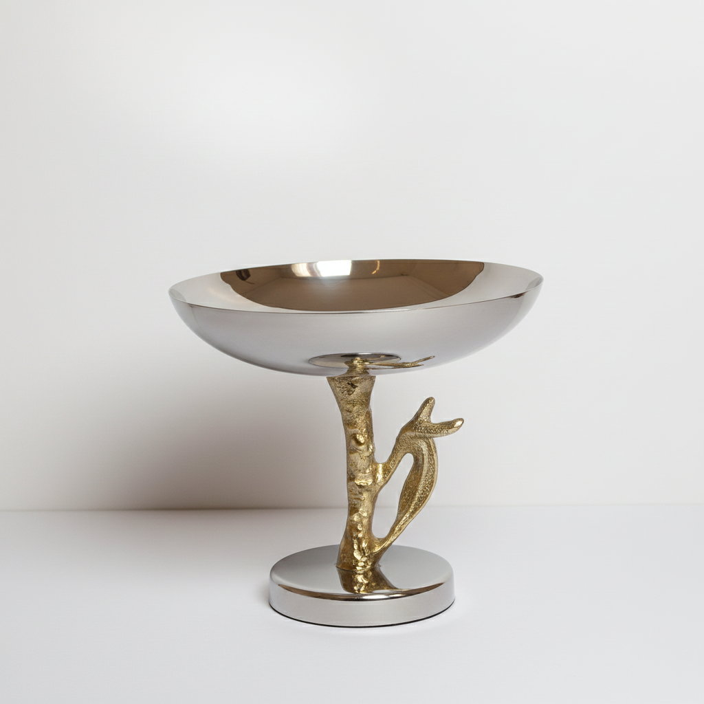 Coupe sur Pied en Inox avec Support Doré