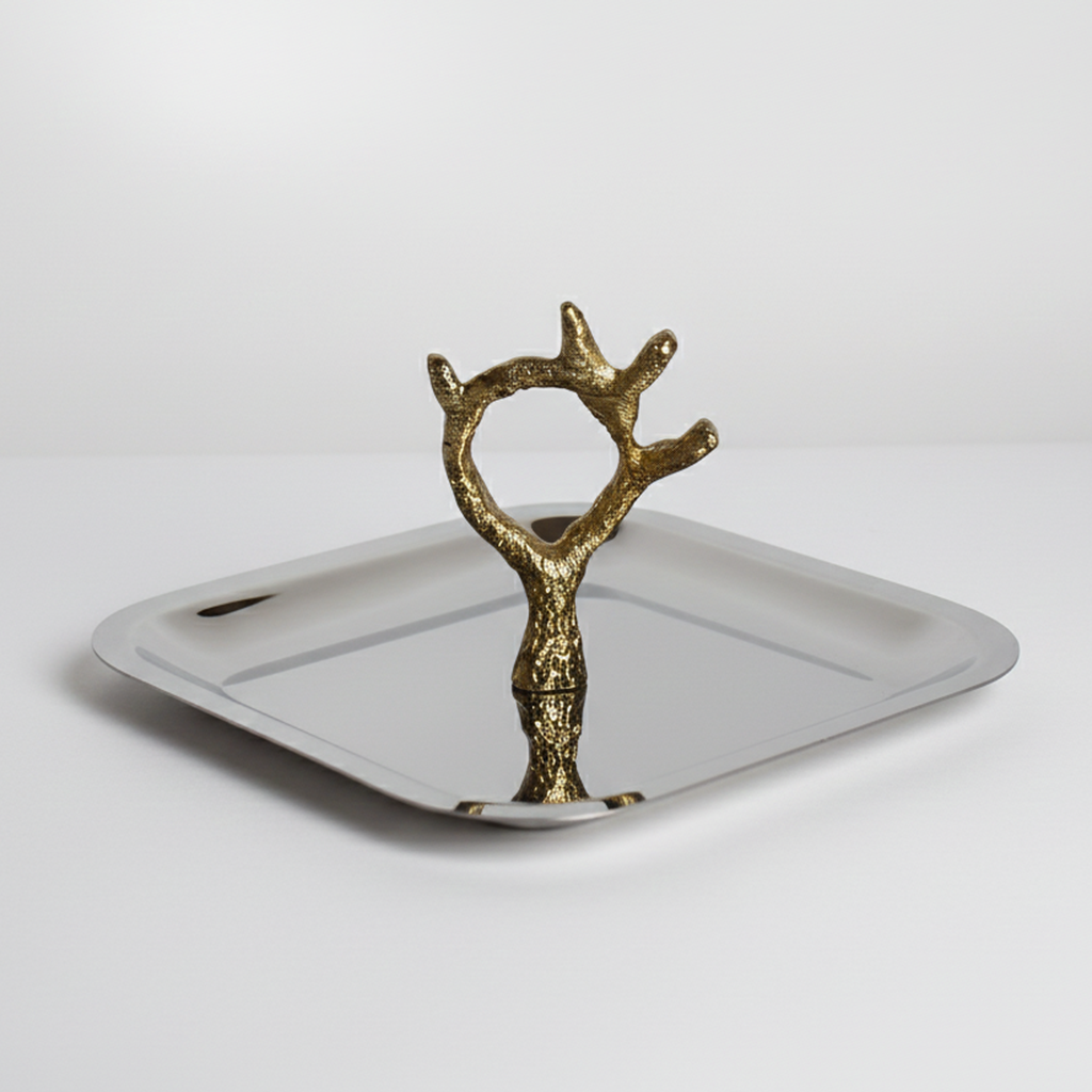 Plateau de Service Apéritif 4 Bols Carrés en Inox