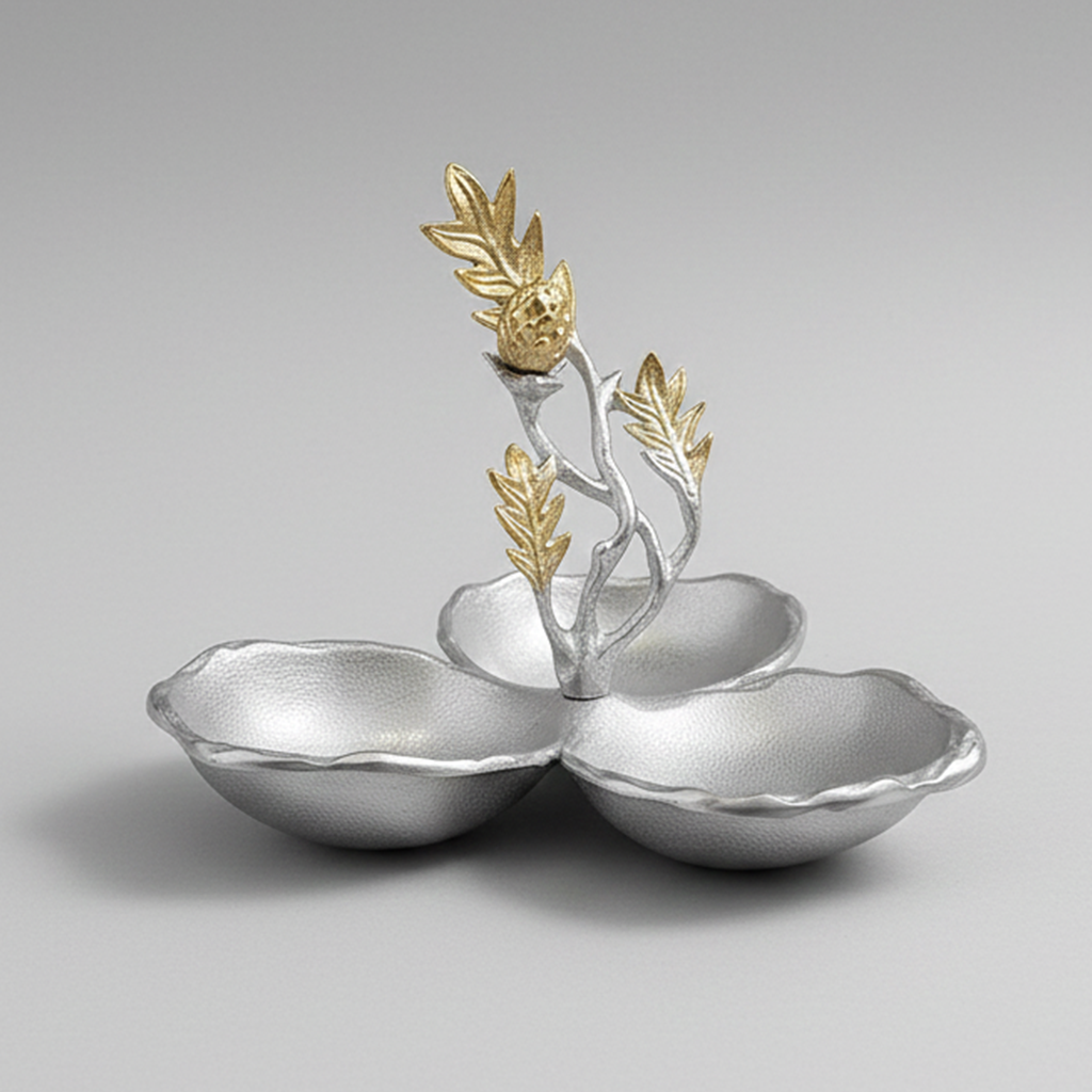 TRIO DE COUPELLES ARGENTEES AVEC ANSE DECORATIVE DOREE