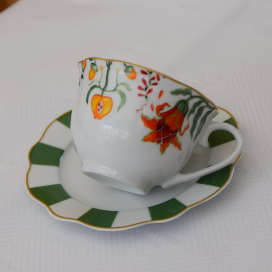 6 Tasses et 6 Sous-Tasses à Café au Lait fleur lotus