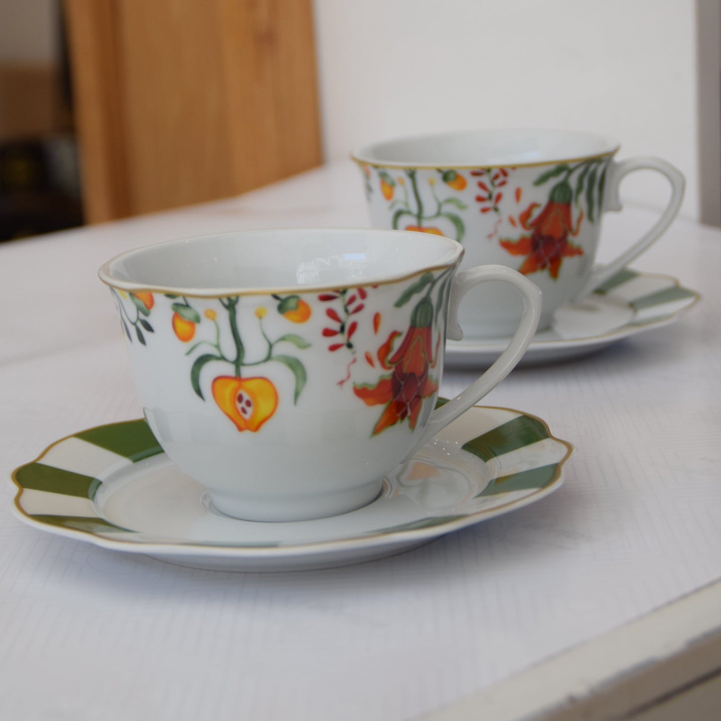 6 Tasses et 6 Sous-Tasses à Café au Lait fleur lotus