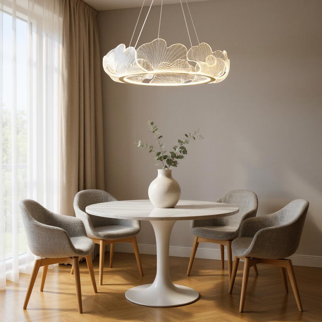 Lustre feuille géante et transparente au design nordique moderne et minimaliste