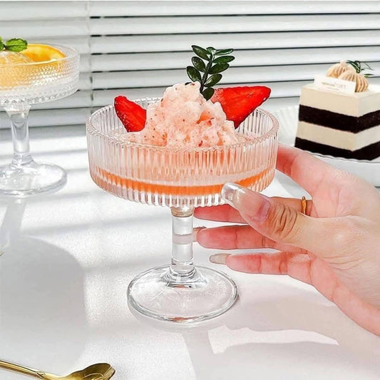 Lot de 2 Coupes en Verre Strié – Élégance & Raffinement