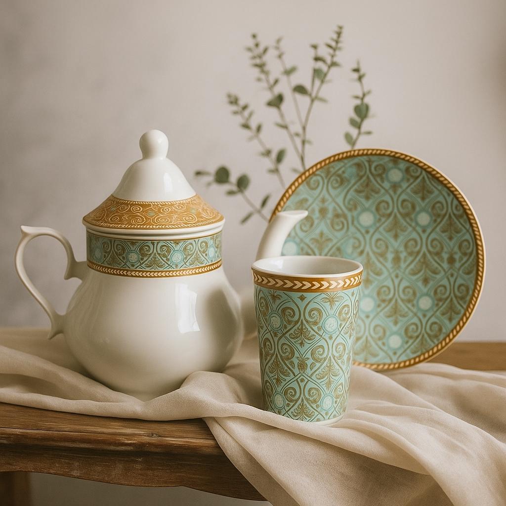 Ensemble petit déjeuner de 13 pièces BOHEME TURQUOISE