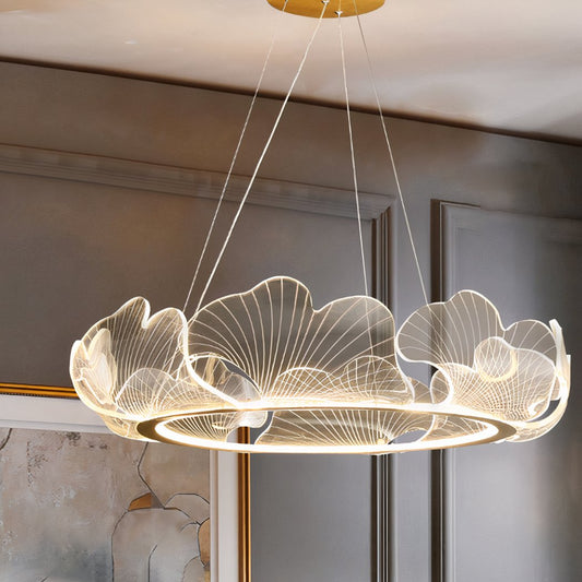 Lustre feuille géante et transparente au design nordique moderne et minimaliste