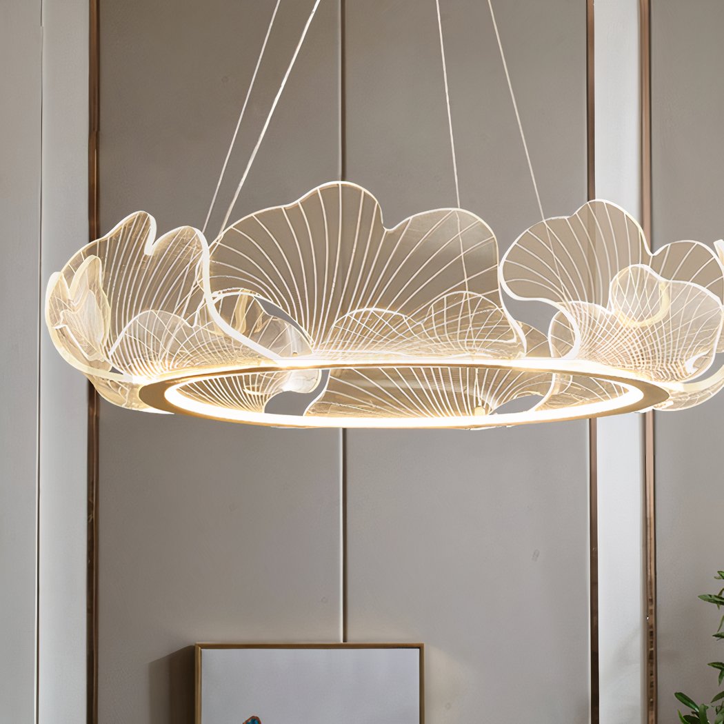 Lustre feuille géante et transparente au design nordique moderne et minimaliste