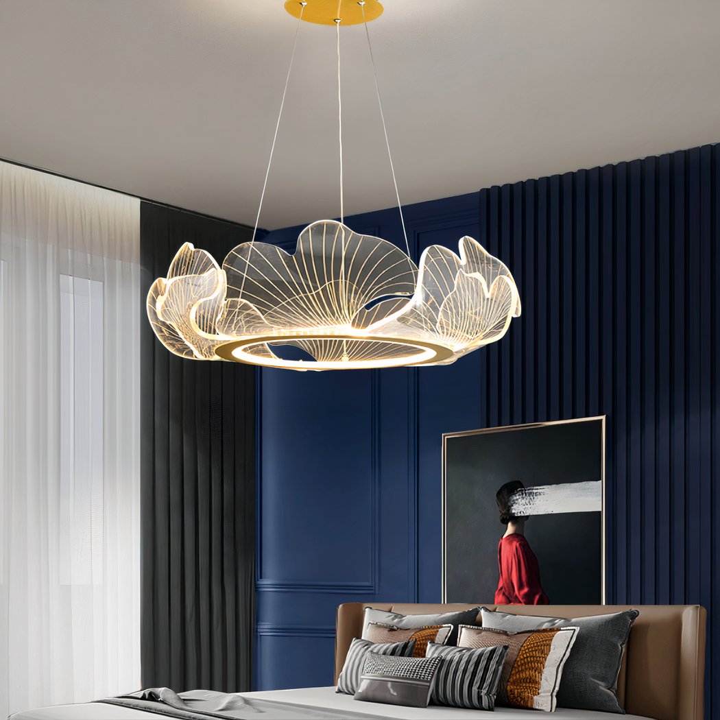 Lustre feuille géante et transparente au design nordique moderne et minimaliste