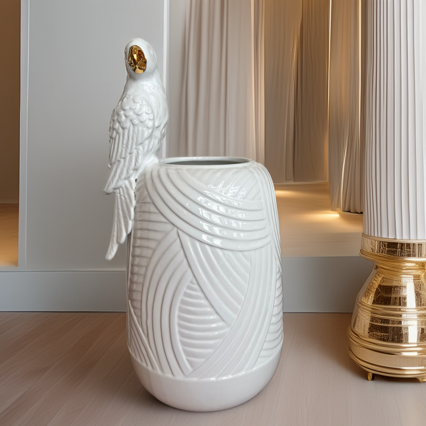 VASE PERROQUET BLANC GRAND MODELE