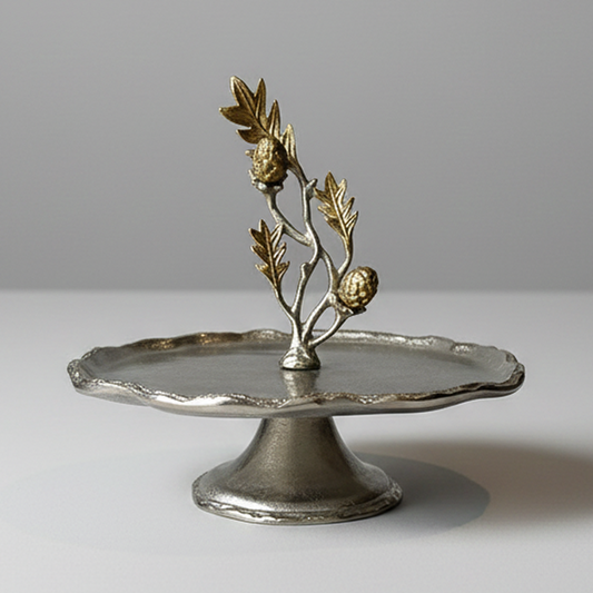 PRESENTOIR ARGENTE SUR PIED AVEC ANSE DECORATIVE