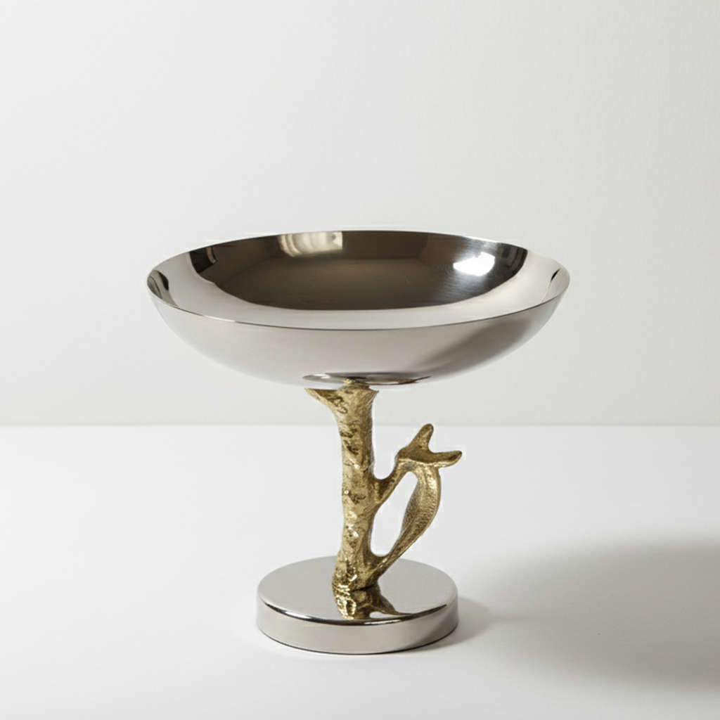 Coupe sur Pied en Inox avec Support Doré