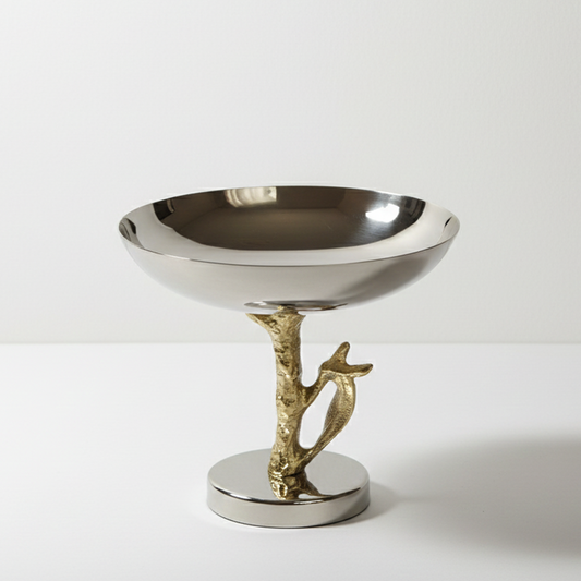 Coupe sur Pied en Inox avec Support Doré