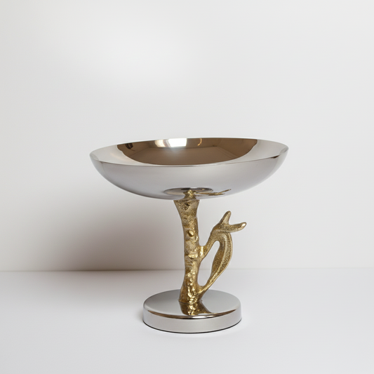 Coupe sur Pied en Inox avec Support Doré