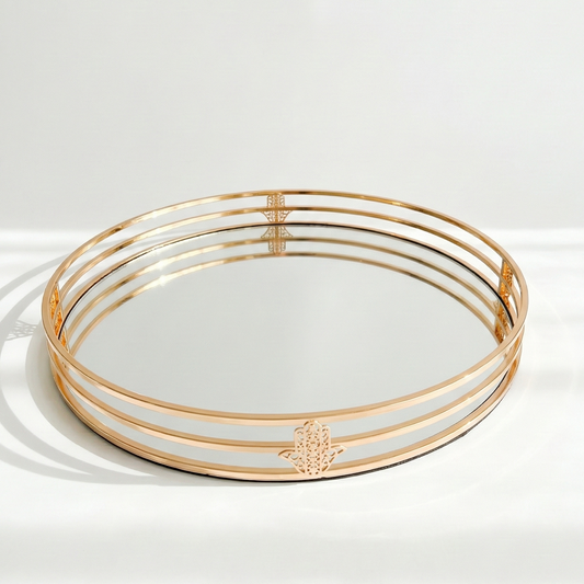 Plateau rond khmissa dorée