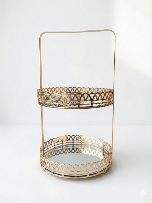 Présentoir rond à 2 étages doré