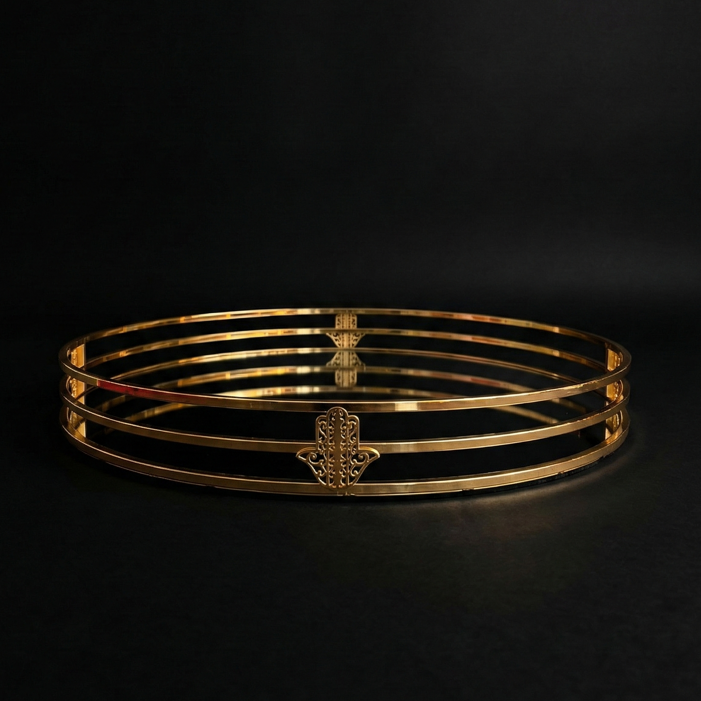 Plateau ovale khmissa dorée