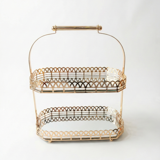 Présentoir rectangulaire à 2 étages doré