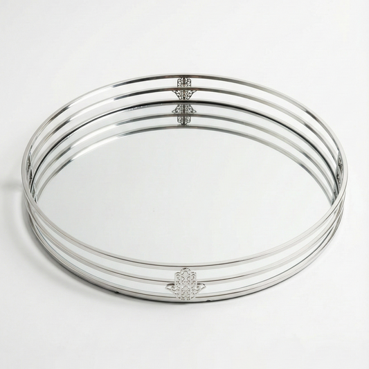 Plateau rond khmissa argentée