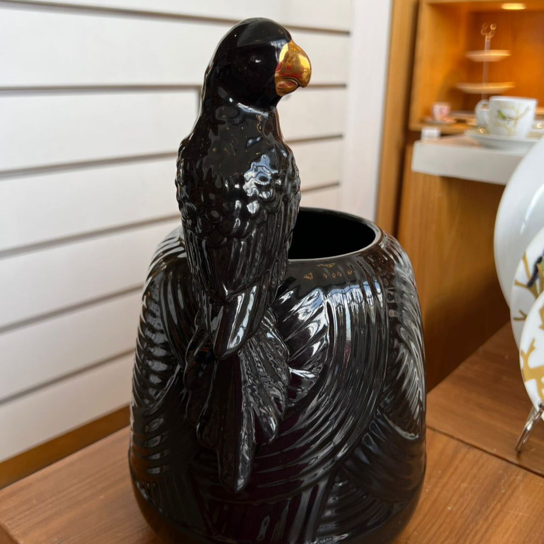 VASE PERROQUET NOIR GRAND MODELE
