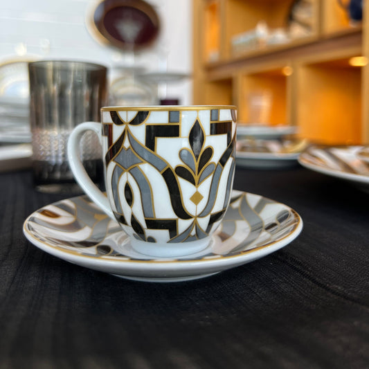 6 Tasses et 6 Sous-Tasses à Café NOIR Arabesque