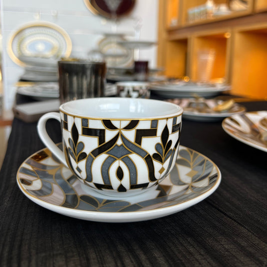 6 Tasses et 6 Sous-Tasses à Café au Lait Arabesque