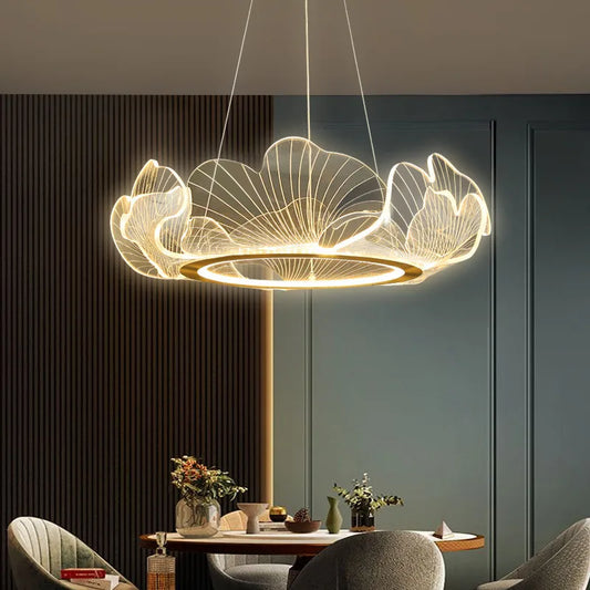 Lustre feuille géante et transparente au design nordique moderne et minimaliste