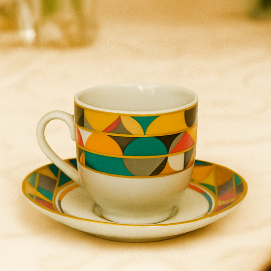 6 Tasses et 6 Sous-Tasses à Café Noir