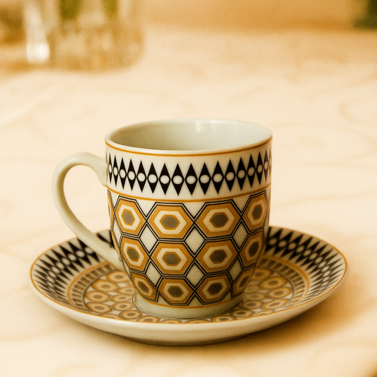 6 Tasses et 6 Sous-Tasses à Café Noir