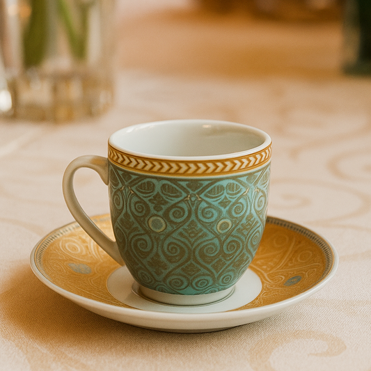 6 Tasses ET 6 Sous-Tasses à Café Noir Boheme Turquoise