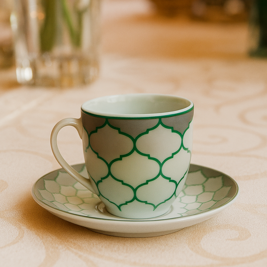 6 Tasses ET 6 Sous-Tasses à Café Noir GEOMETRIQUE MAROCAIN
