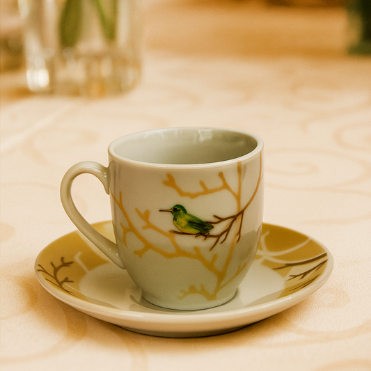 6 Tasses et 6 Sous-Tasses à Café Noir oiseau
