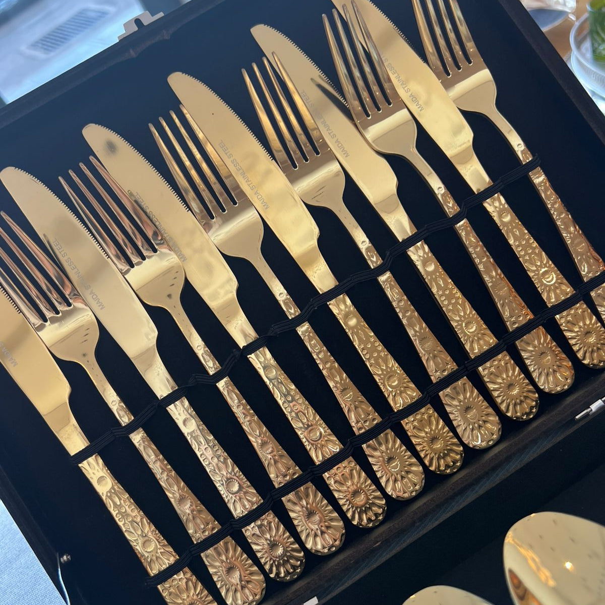 Ménagère 24 pièces en inox doré – Zellige