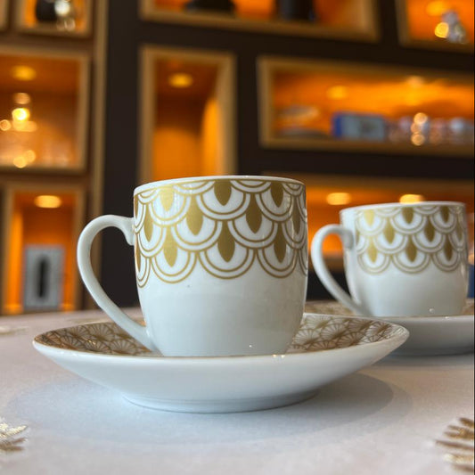 6 Tasses et 6 Sous-Tasses à Café NOIR Golden deco