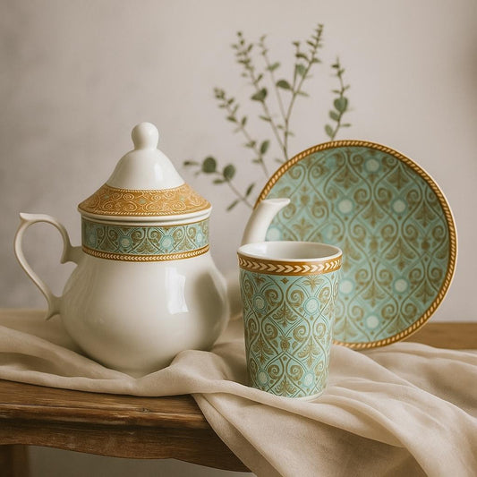 Ensemble petit déjeuner de 13 pièces BOHEME TURQUOISE