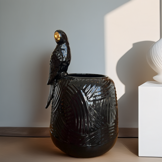 VASE PERROQUET NOIR GRAND MODELE