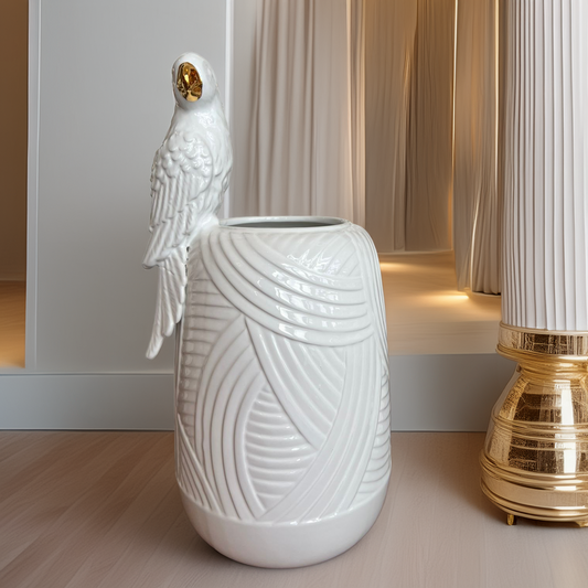 VASE PERROQUET BLANC GRAND MODELE